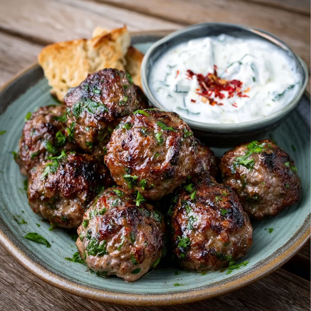 Paprika-Infused Lamb Meatballs with Yogurt Dip