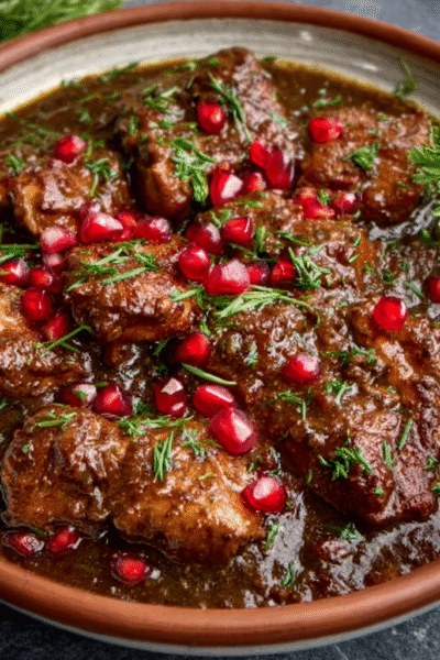 Persian-Style Pomegranate Chicken Stew (Fesenjan)