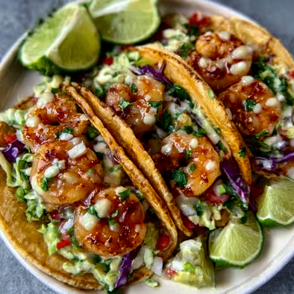 Peruvian Aji Amarillo-Infused Shrimp Tacos