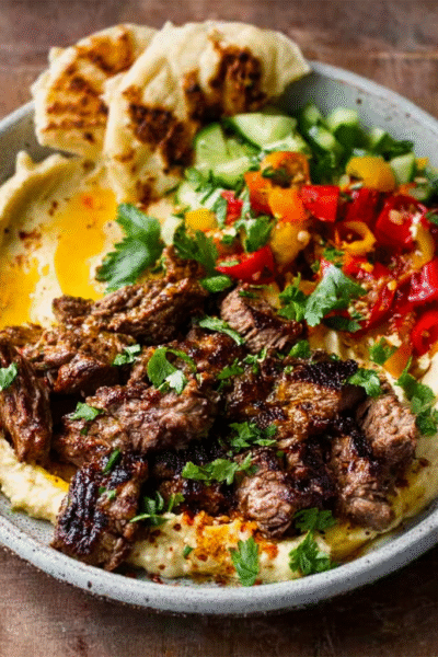 Shawarma-Inspired Spiced Lamb and Hummus Bowls
