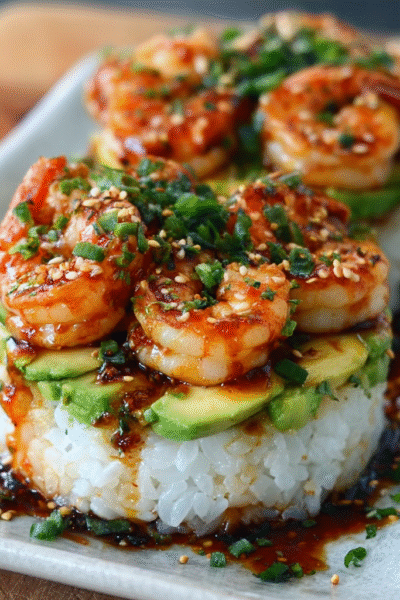 Spicy Shrimp Sushi Stacks