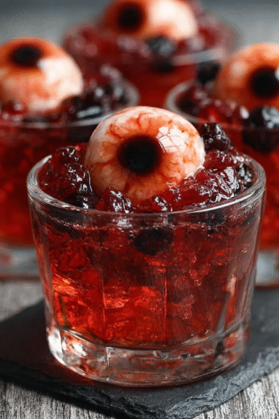 Spooky Red Eyeball Jello Shots for Halloween Parties