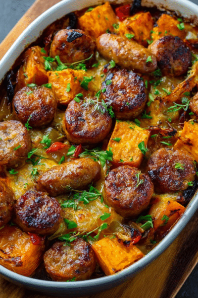 Sweet Potato & Spicy Sausage Gratin