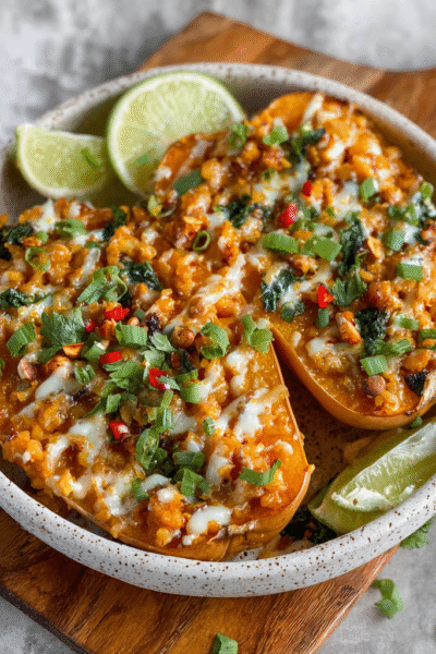Thai Green Curry Stuffed Butternut Squash