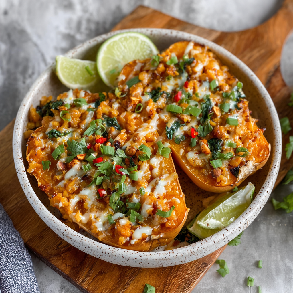 Thai Green Curry Stuffed Butternut Squash
