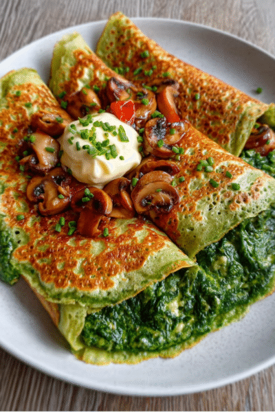 Whole Wheat Crepes with Mushrooms and Spinach