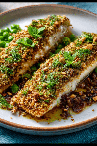 Baked Sea Bass with Dukkah Crust