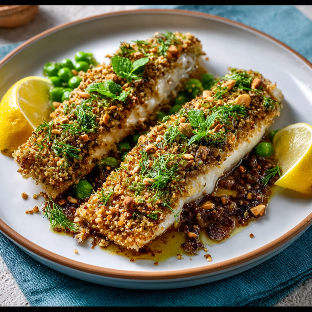 Baked Sea Bass with Dukkah Crust