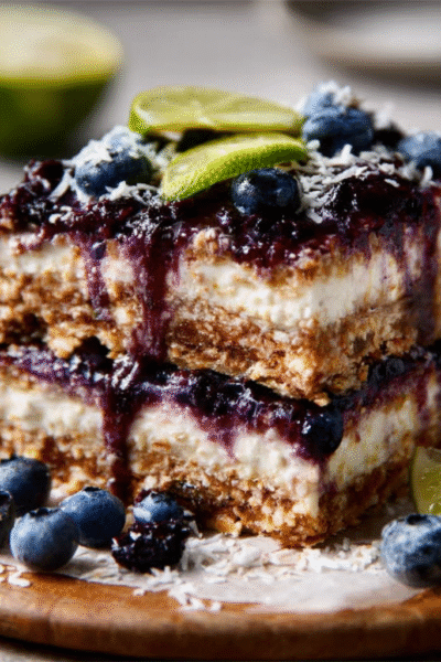 Blueberry, Lime & Coconut Slice (no-bake)