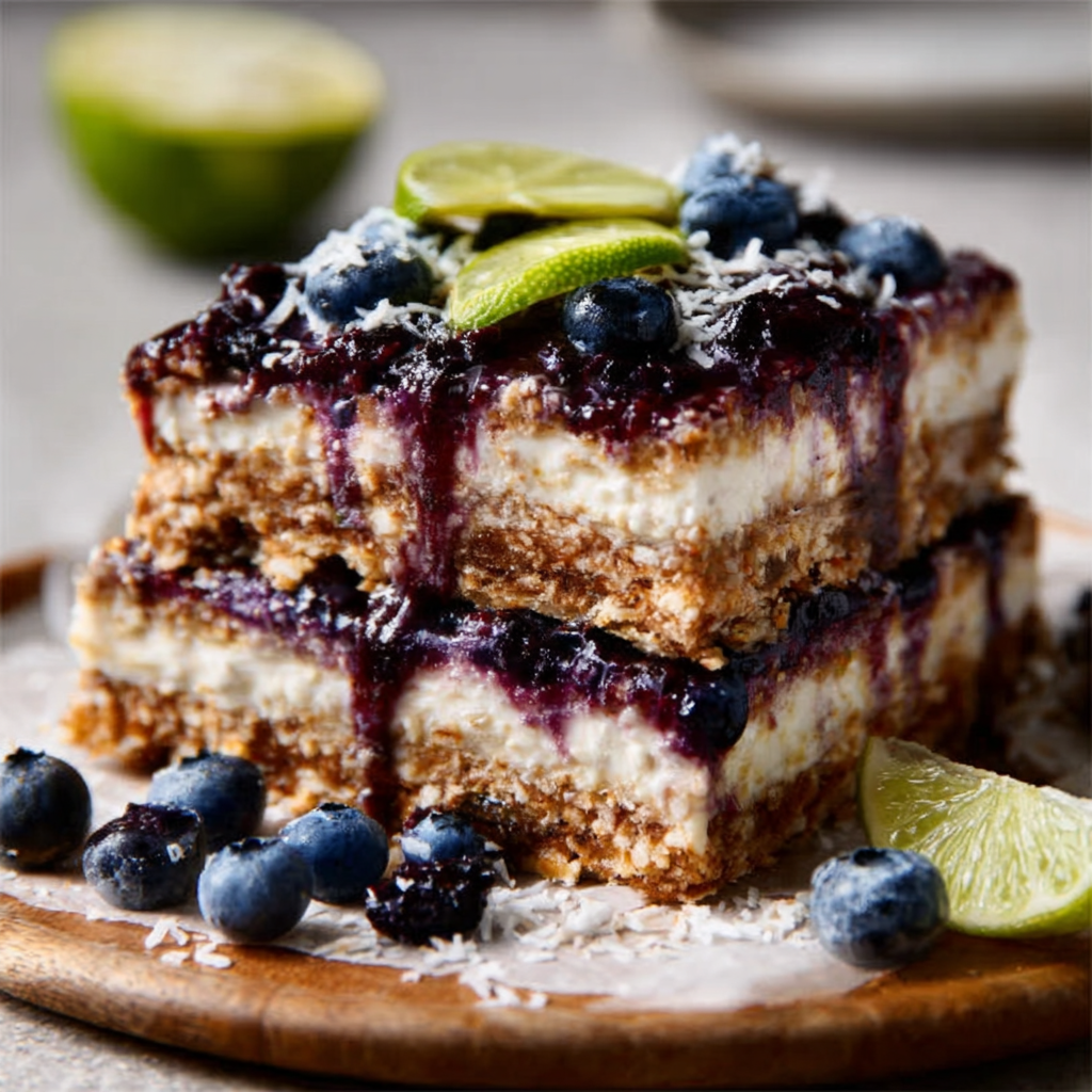 Blueberry, Lime & Coconut Slice (no-bake)