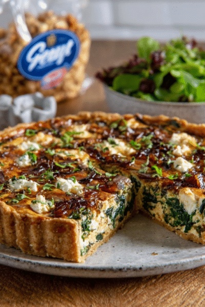 Caramelised Onion, Feta & Spinach Quiche