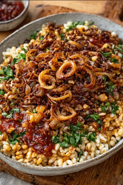 Caramelized Onion Koshari Bowls