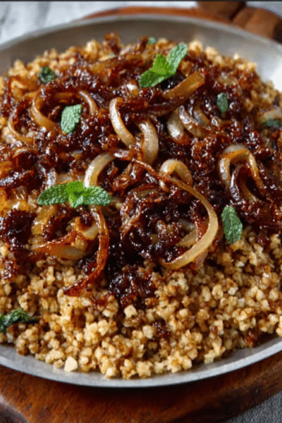 Caramelized Onion & Mint Bulgur Pilaf