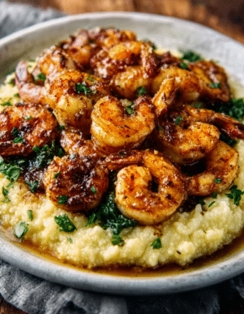 Cauliflower Polenta with Garlic Butter Shrimp
