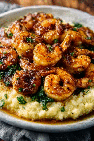 Cauliflower Polenta with Garlic Butter Shrimp