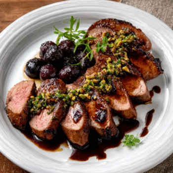 Cherry-Balsamic Duck Breast with Pistachio Gremolata