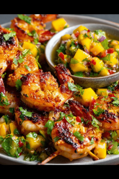 Chilli & Lime Prawn Skewers with Mango Salsa