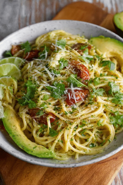 Creamy Avocado & Finger Lime Pasta