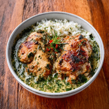 Creamy Chicken Molokhia with Garlic Rice
