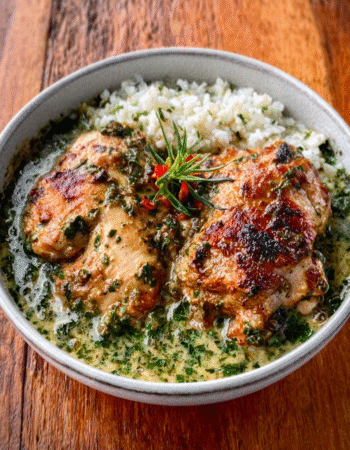 Creamy Chicken Molokhia with Garlic Rice