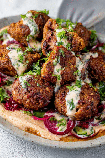 Crispy Falafel with Beetroot Tahini Sauce