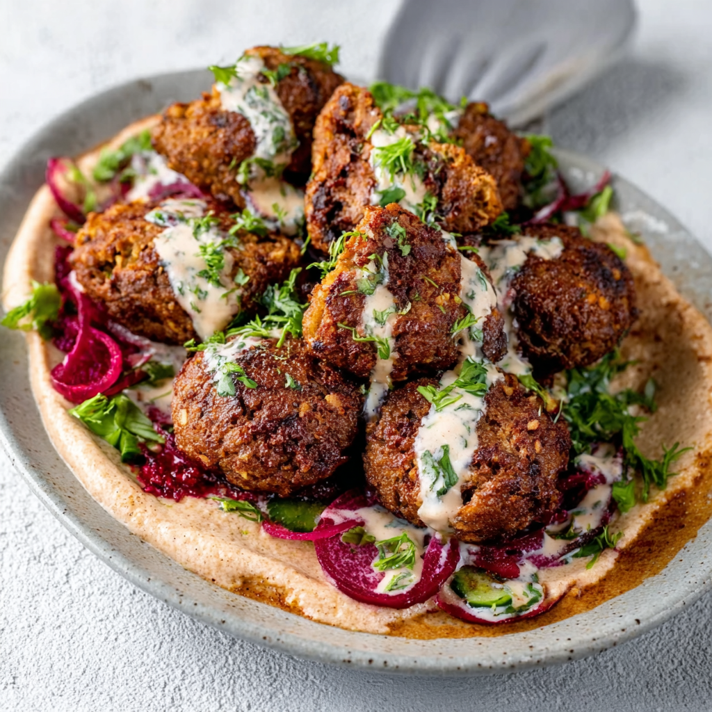 Crispy Falafel with Beetroot Tahini Sauce