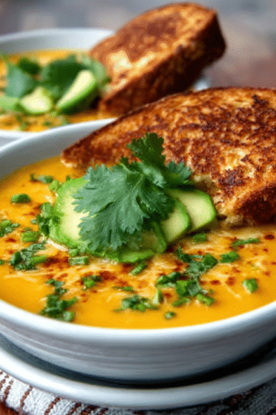 Easy Pumpkin Soup with Chipotle Grilled Cheese