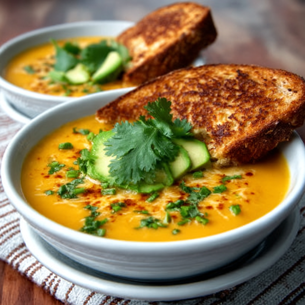 Easy Pumpkin Soup with Chipotle Grilled Cheese