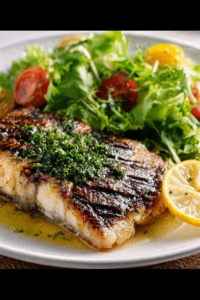 Grilled Barramundi with Lemon Butter & Garden Salad