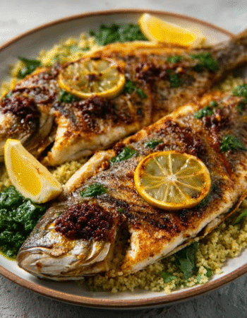 Grilled Sea Bass with Sumac Butter & Lemon Couscous