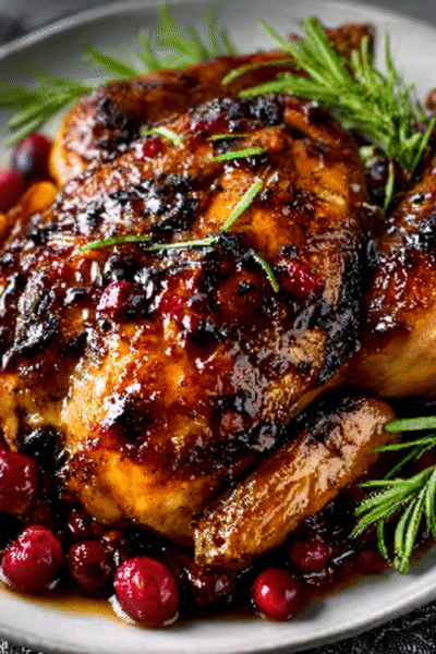 Honey Rosemary Roast Chicken with Cranberry Glaze