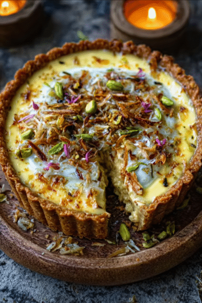 Indian Saffron Cardamom Shrikhand Pie
