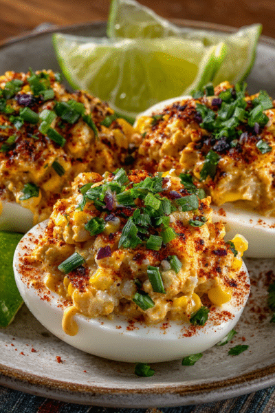 Irresistible Elote Deviled Eggs with Zesty Chipotle Mayo