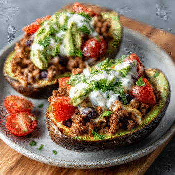 Keto Baked Avocado Boats with Spiced Mince