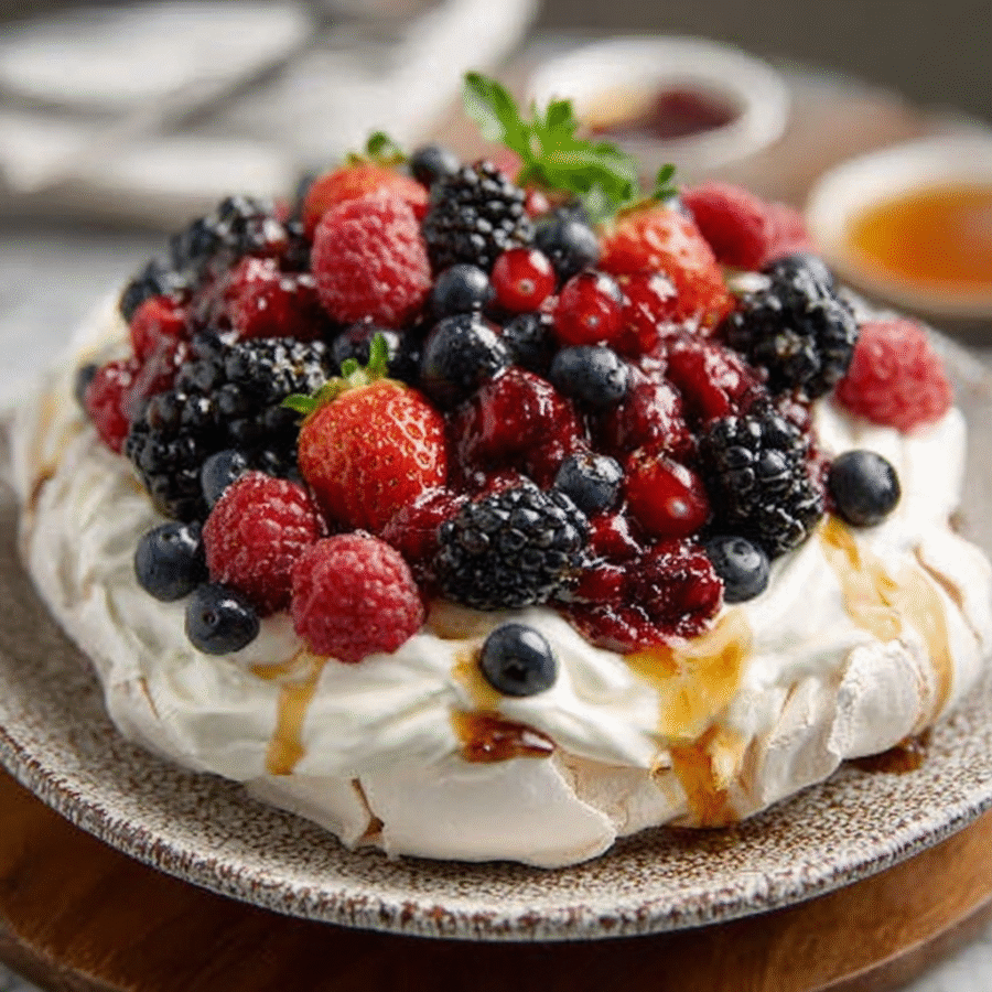 Lemon Myrtle Pavlova with Fresh Berries