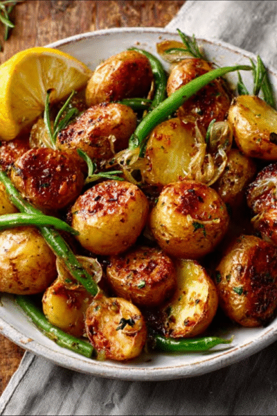 Lemon Rosemary Roasted Potatoes & Green Beans