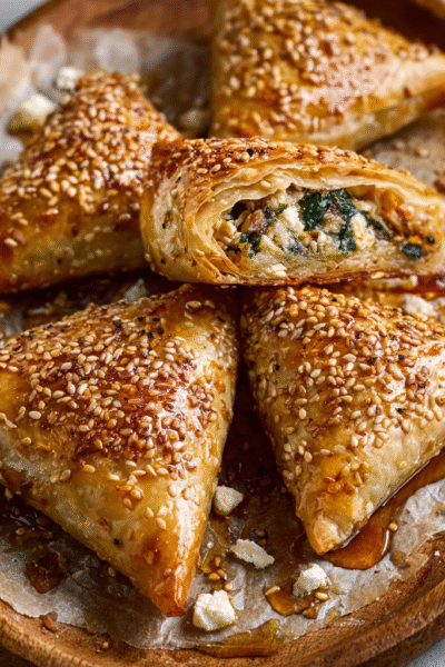 Modern Börek Rolls with Spinach, Feta & Honey Drizzle
