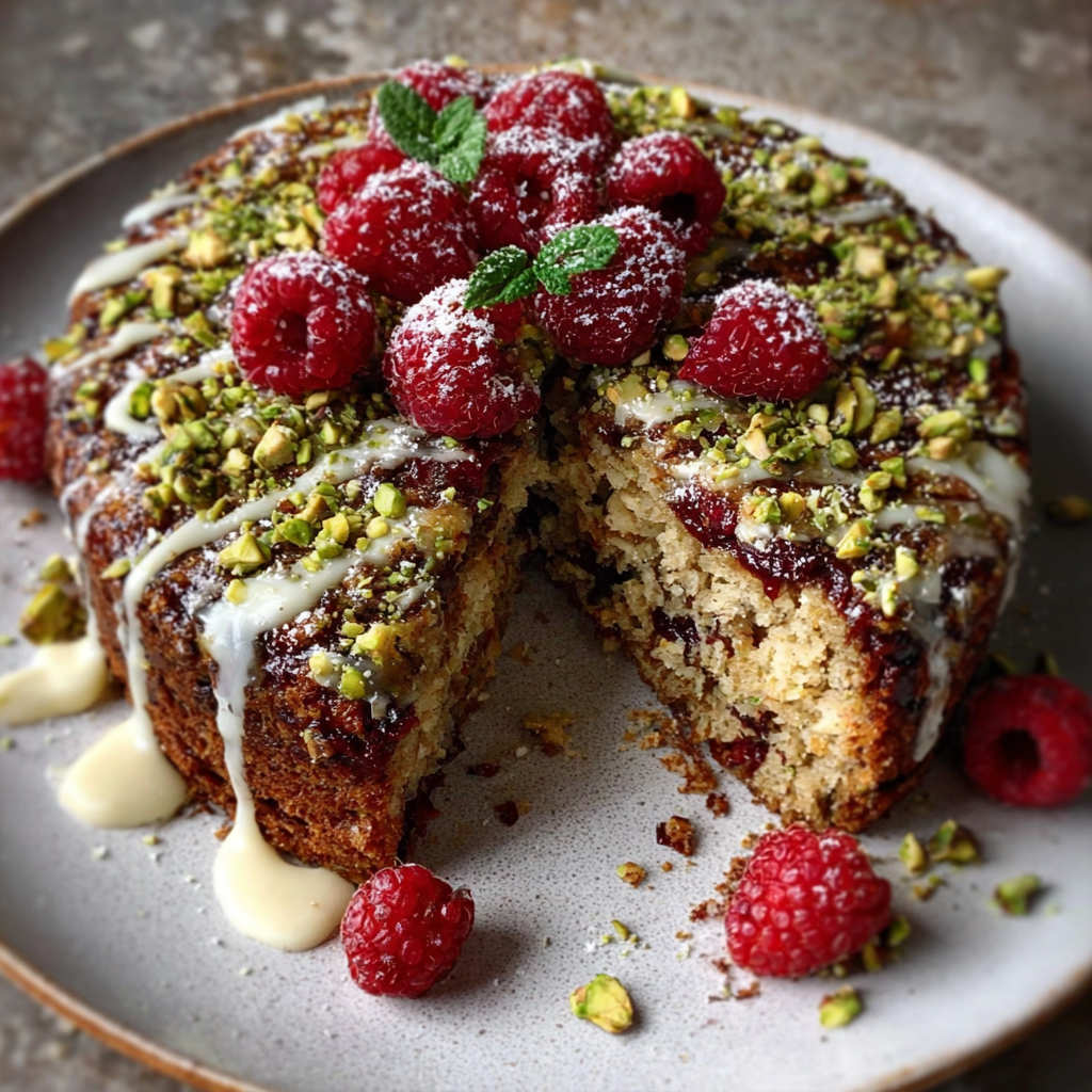 Raspberry Pistachio Snowflake Cake