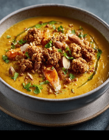 Roasted Carrot & Ginger Soup with Almond Crumble