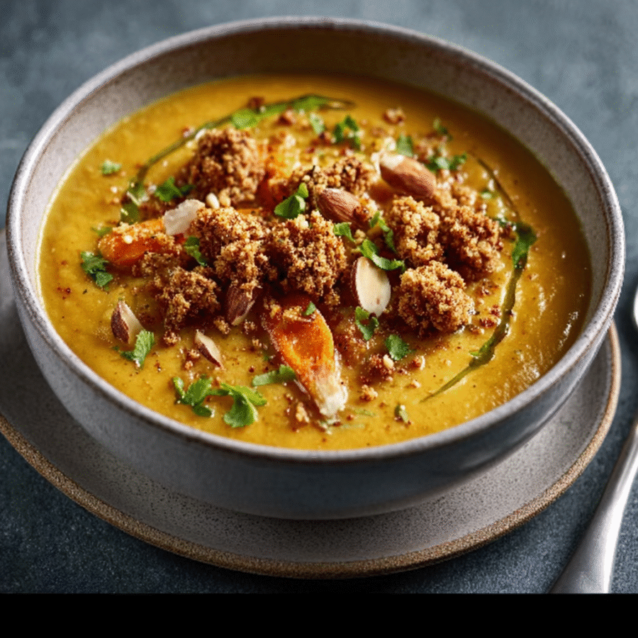 Roasted Carrot & Ginger Soup with Almond Crumble delights! 6 Roasted Carrot & Ginger Soup with Almond Crumble