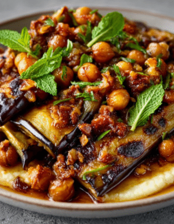 Roasted Eggplant Purée with Crispy Chickpeas