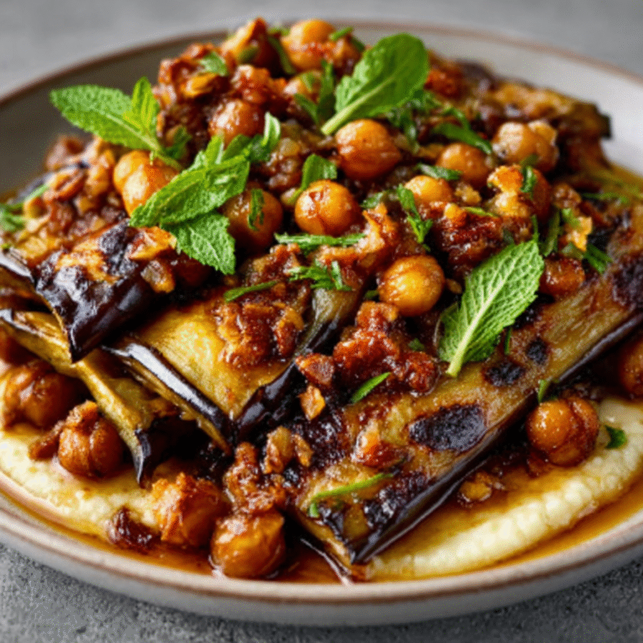 Roasted Eggplant Purée with Crispy Chickpeas: Try This ! 6 Roasted Eggplant Purée with Crispy Chickpeas