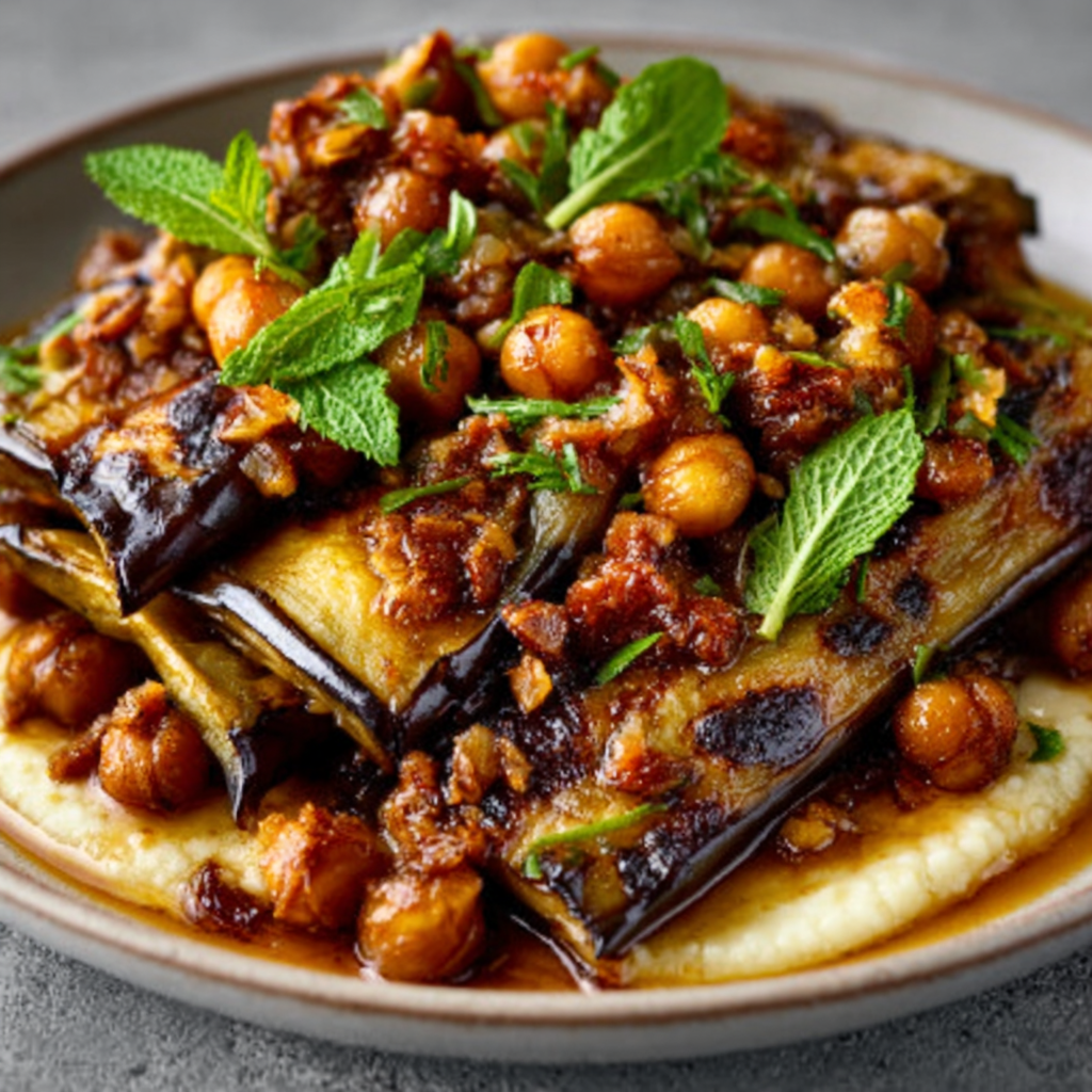Roasted Eggplant Purée with Crispy Chickpeas