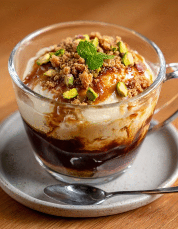 Rosewater Coffee Affogato with Lokum Crumbs
