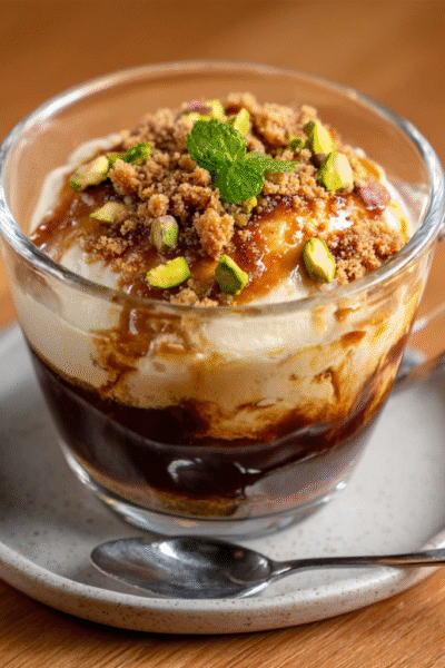 Rosewater Coffee Affogato with Lokum Crumbs