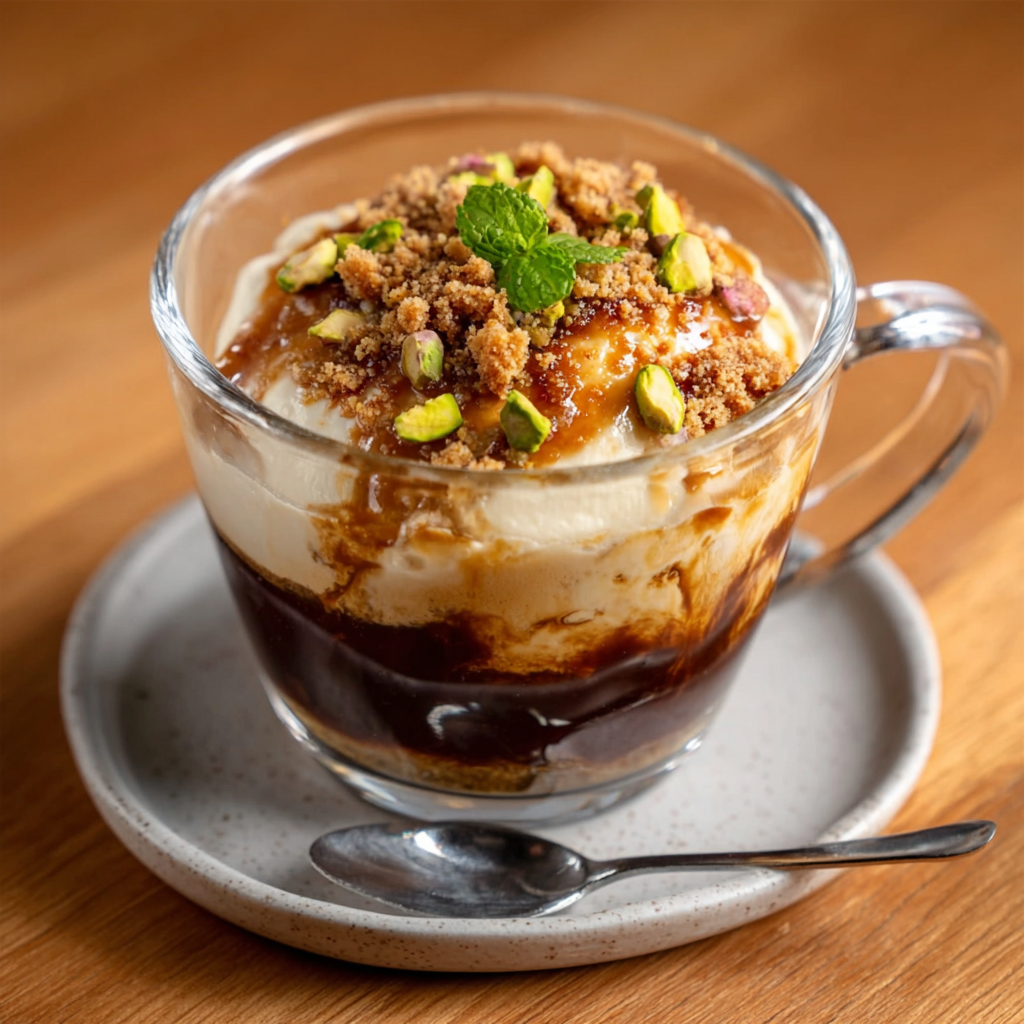Rosewater Coffee Affogato with Lokum Crumbs