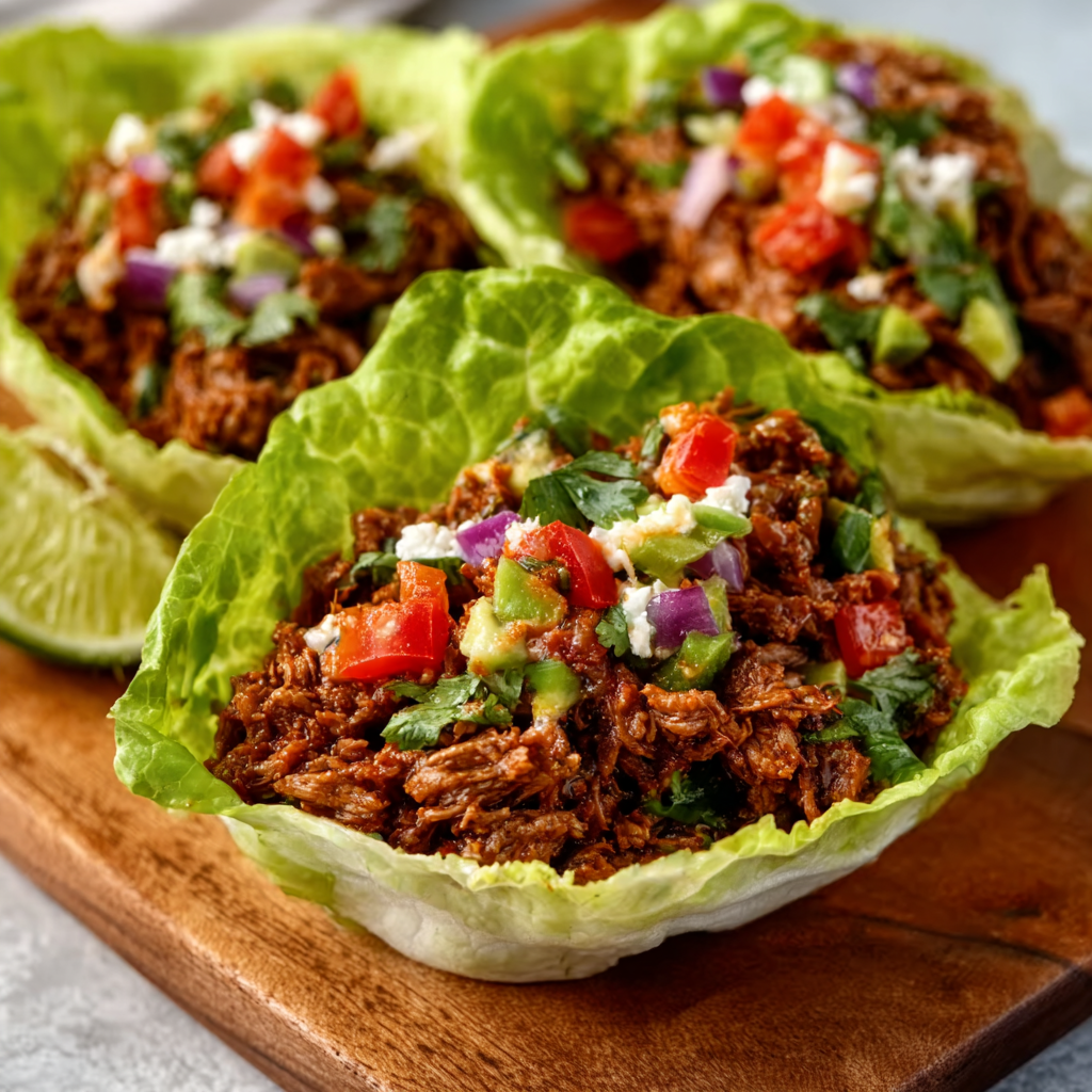 Shredded Beef Lettuce Wrap Tacos