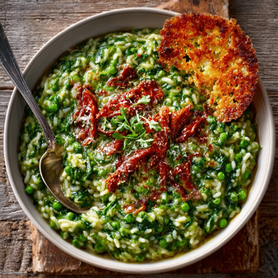 Spinach & Pea Risotto with Parmesan Crisp: A Creamy Delight! 6 Spinach Pea Risotto with Parmesan Crisp