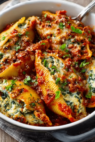 Spinach & Ricotta Stuffed Shells with Tomato Basil Sauce