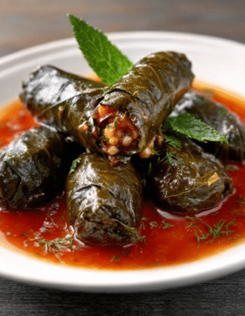 Stuffed Grape Leaves with Cinnamon Tomato Sauce